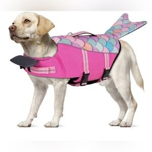 Cyeollo Dog Life Jacket Printed Dog Life Mermaid Vest for Swimming Adjustable